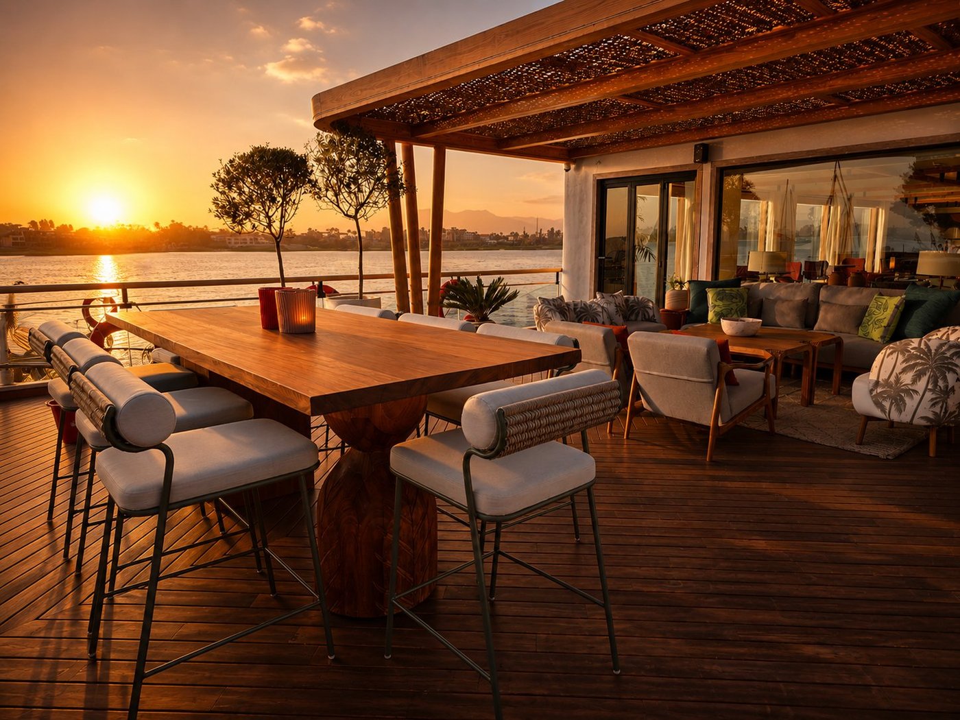 SEBA upper deck at sunset
